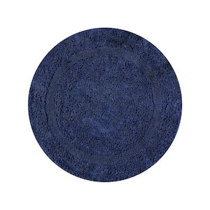 Lux 30 in. x 30 in. Blue Race Track 100% Cotton Round Bath Rug