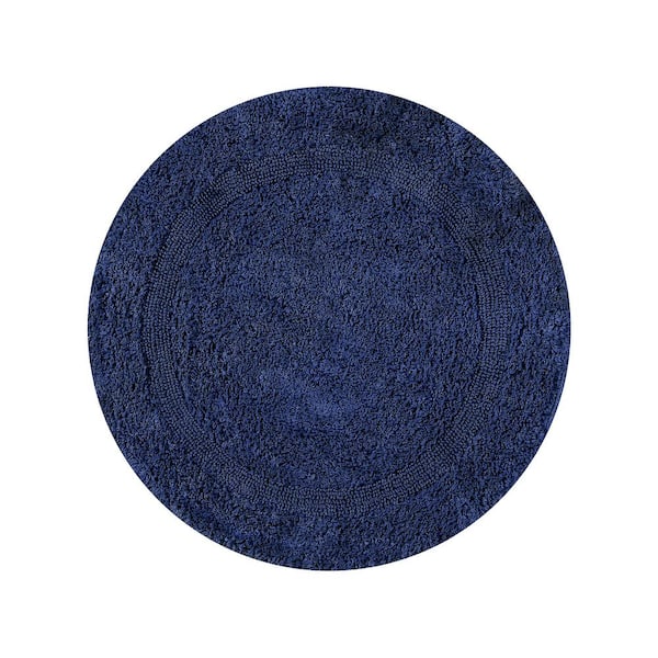 Better Trends Lux 30 in. x 30 in. Blue Race Track 100% Cotton Round Bath Rug