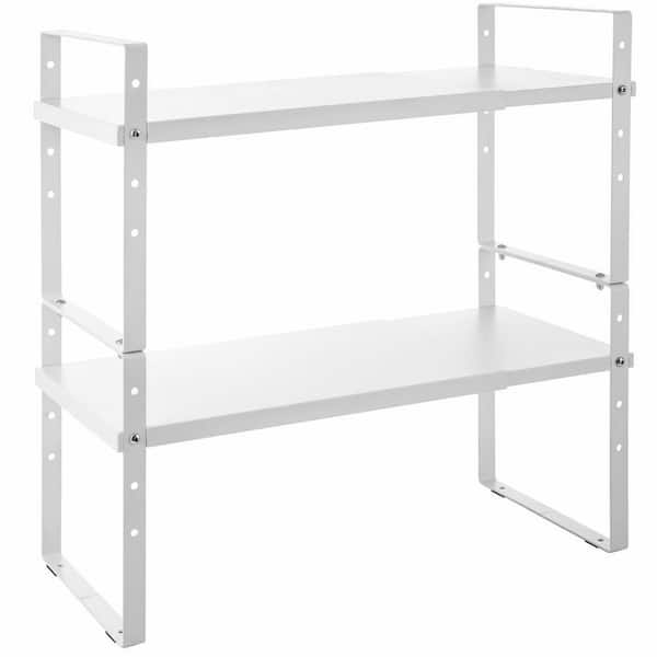 2-Pack White Expandable Stackable Countertop Organizer Kitchen Cabinet Storage Rack Adjustable Height Pantry Shelf