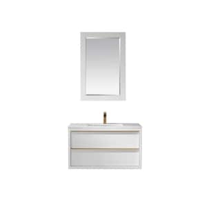 Morgan 36 in. Single Bathroom Vanity Set in White and Composite Carrara White Stone Countertop with Mirror