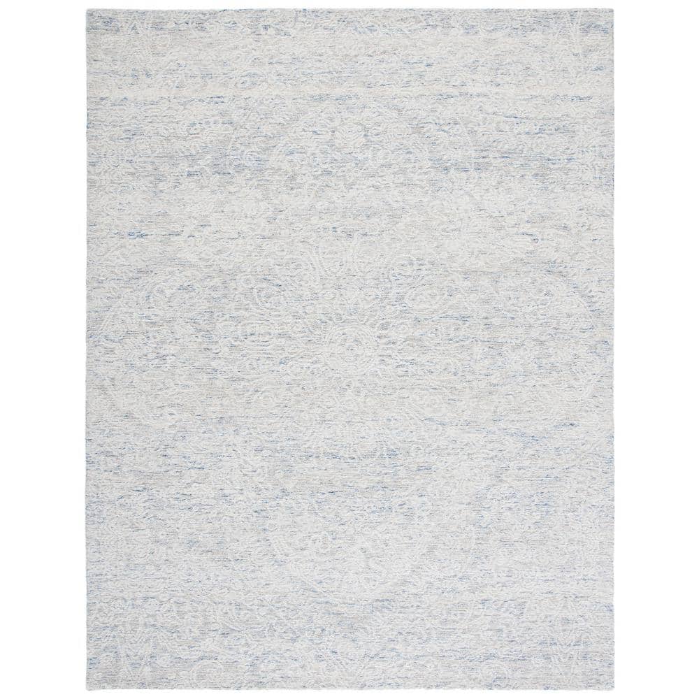 Ivory and Light Blue Floral Wool 8' x 10' Hand-Tufted Rug