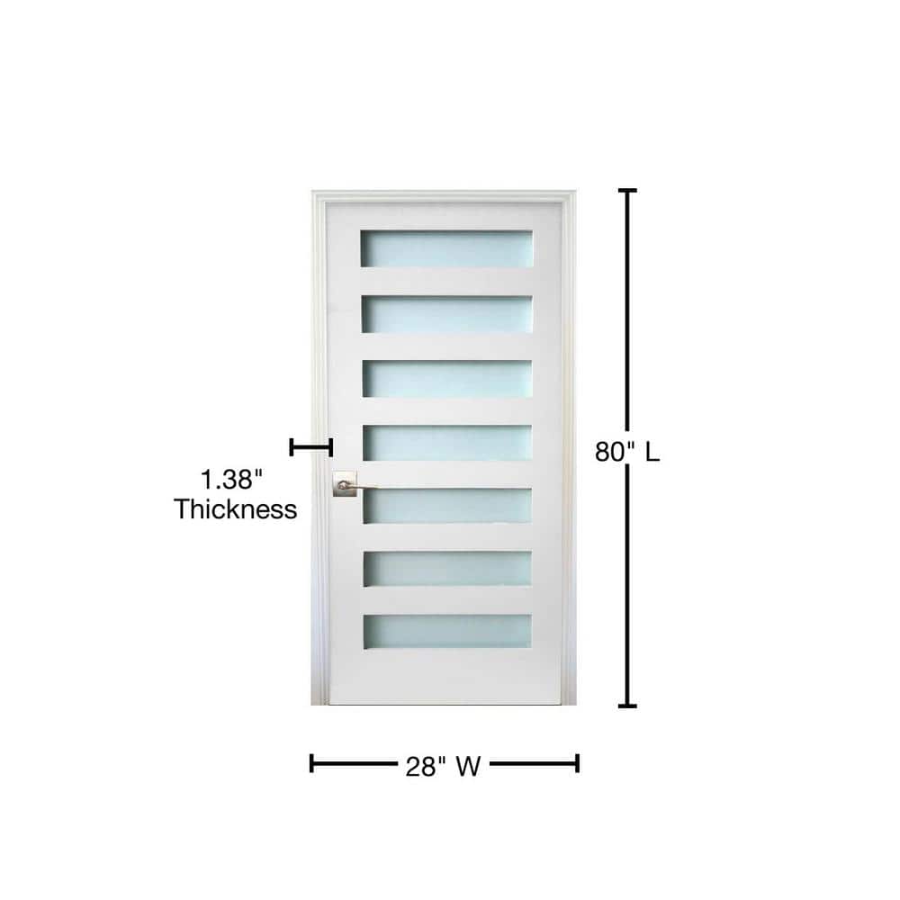 28'' x 80'' White MDF 7-Lite Satin Glass Prehung Interior Door