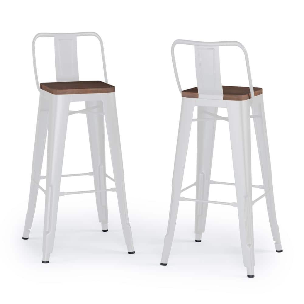 Rayne White 30 Inch Industrial Metal and Wood Bar Stool Set
