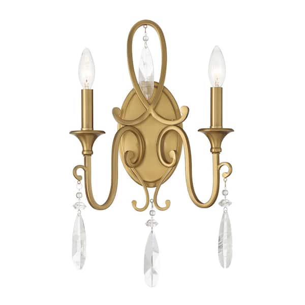 Savoy House Fairchild 2-Light Warm Brass Wall Sconce with Crystal Adornments
