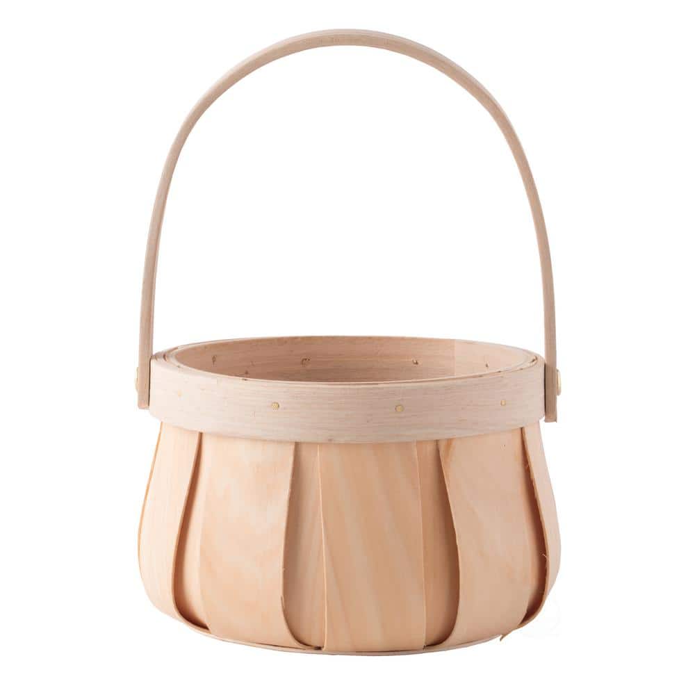 Small Natural Woodchip Wooden Decorative Storage Basket with Handle, Size: Large(9.4x7.1x4.5), Other