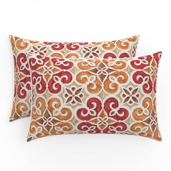 Pillow Perfect Medallion 24.5 in W x 5 in H Outdoor Lumbar Throw Pillows 2-Count in Marbella Tuscan Brown