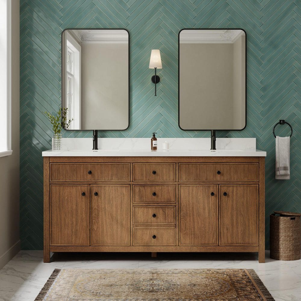 Rian 72 in. Double Freestanding Toasted Walnut with Matte Black Trim Bath Vanity with Giotto Quartz Top price history on PriceWatchPro