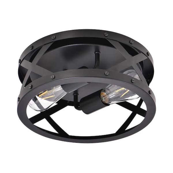 Emeritpro 11.8 in. Industrial 2-Light Drum Flush Mount Ceiling Light with Black Finish and E26 Base for Entryway Corridor