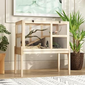 34.9 in. x 19.7 in. x 36.6 in. Large Wooden Reptilet House, Turtle Habita, Outdoor Reptile Tank Cage for Lizards Hamster