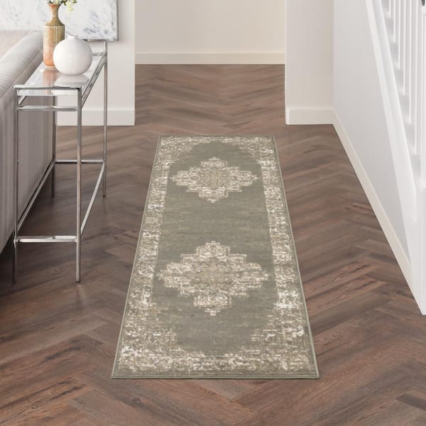 Grafix Olive 2 ft. x 8 ft. Center medallion Transitional Runner Area Rug