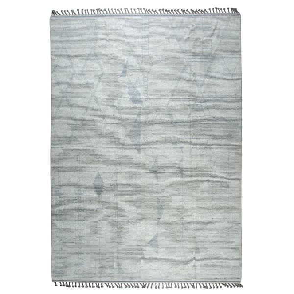 Beige Hand-Knotted Wool Marrakech Handspun Contemporary Area Rug – Modern Moroccan Style, Area Rug
