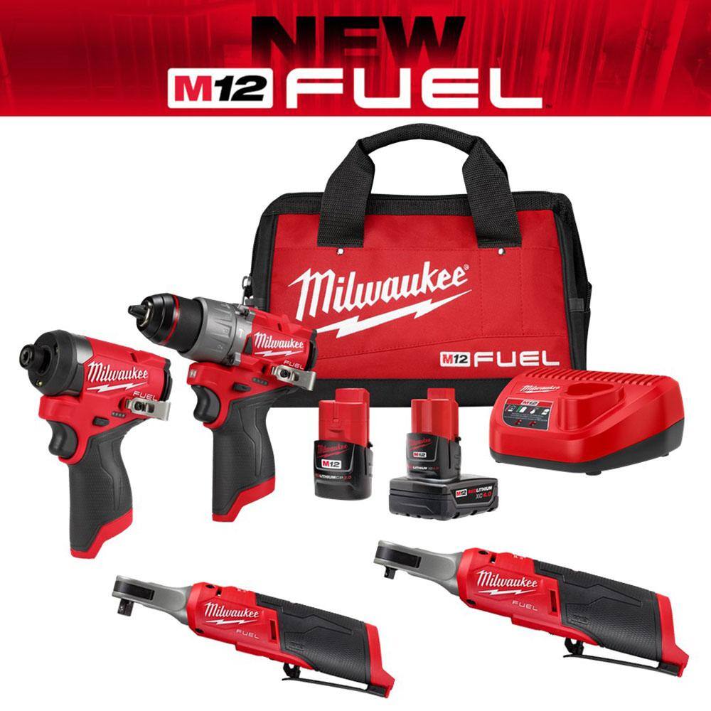 Milwaukee M12 FUEL 12-Volt Li-Ion Cordless Hammer Drill/Impact Driver/3/8 in. Ratchet Combo Kit (3-Tool) with M12 1/4 in. Ratchet -  3497-22-6667