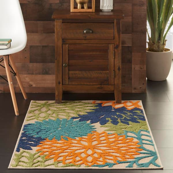 Aloha Multicolor doormat 3 ft. x 4 ft. Floral Modern Indoor/Outdoor Patio Kitchen Area Rug