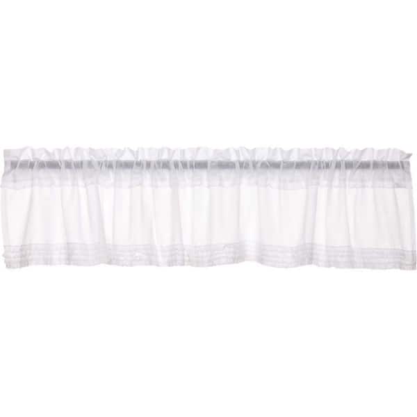 White Ruffled Sheer 90 in. W x 16 in. L Cotton Ruffled Edge Rod Pocket Farmhouse Kitchen Curtain Valance in White