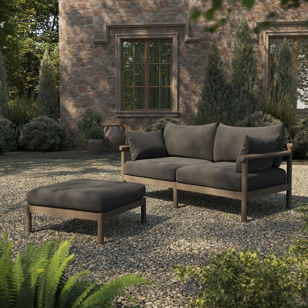Eleni 2-Piece Outdoor Teak Wood Loveseat with Ottoman Set in Weathered Gray Flint price history on PriceWatchPro