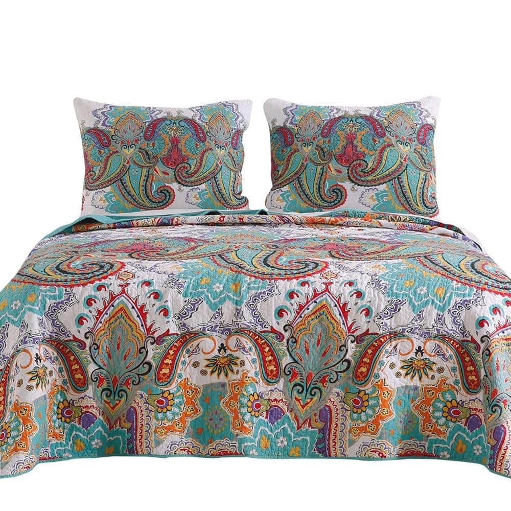 Queen Size Blue Paisley Microfiber Quilt Set