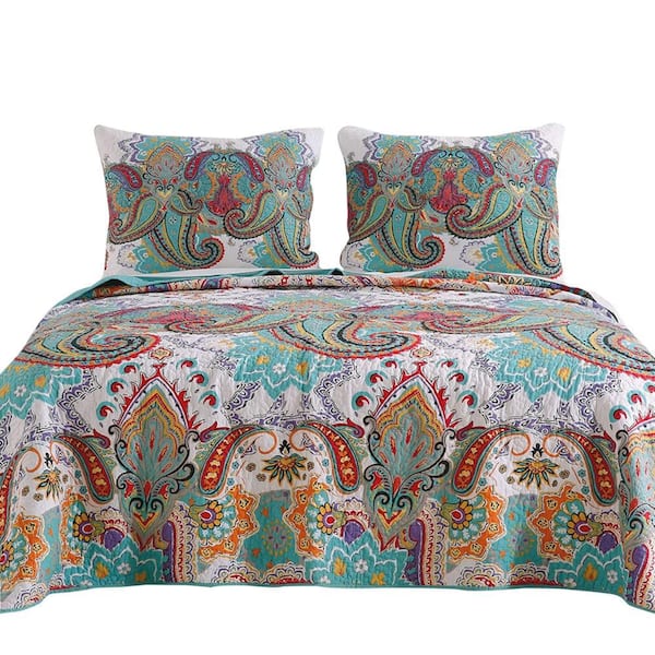 Benjara 3-Piece Blue Solid Queen Size Microfiber Quilt Set