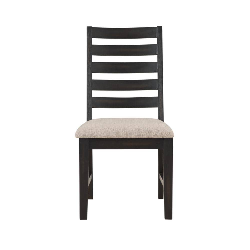 Black Wood Ladderback Side Chair with Oatmeal Upholstered Seat