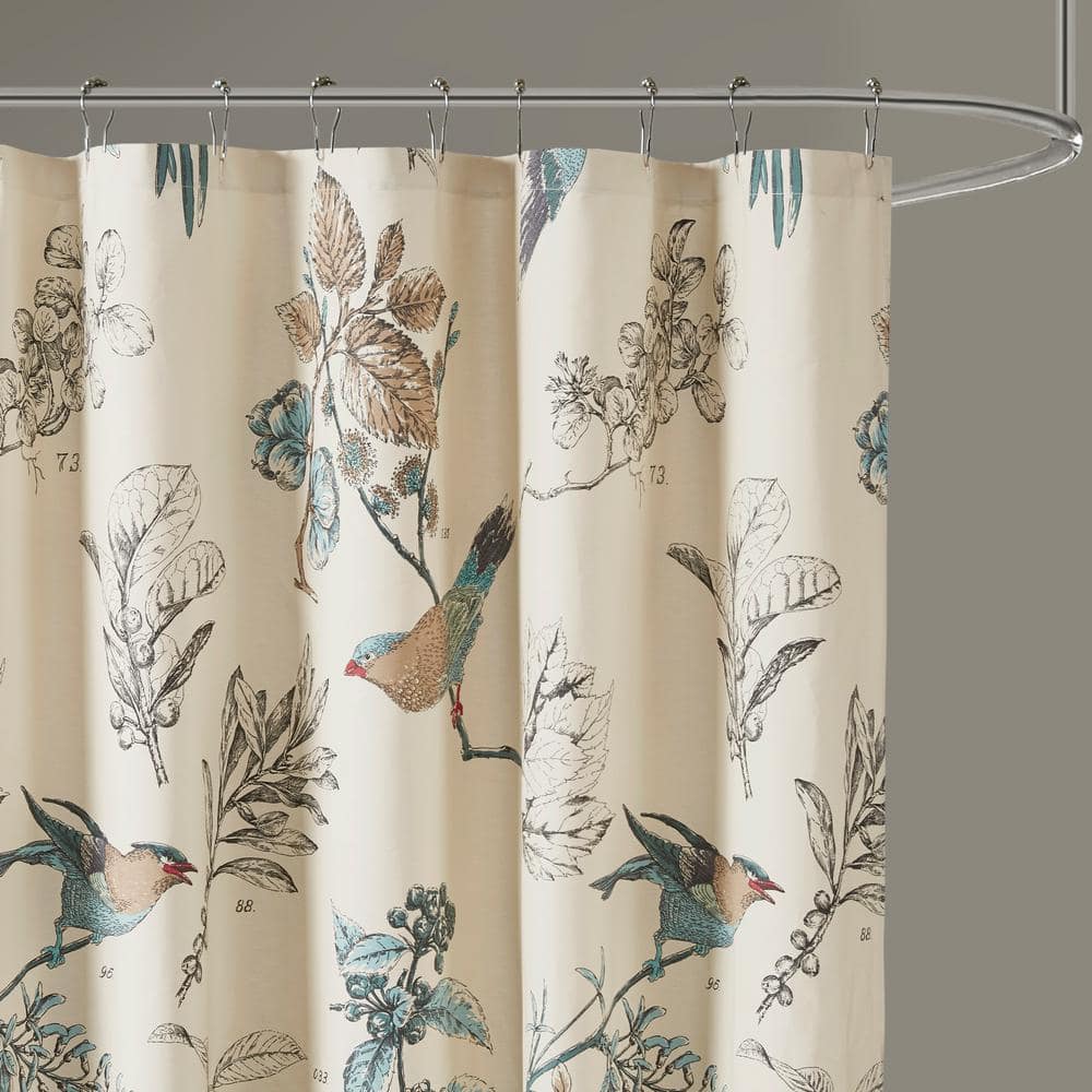 72" Multicolor Cotton Floral Shower Curtain with Birds
