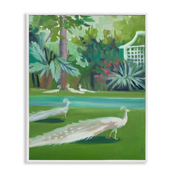 Stupell Industries White Peacocks Scene by Jenny Westenhofer White Framed Nature Giclee Art Print 30 in. x 24 in.