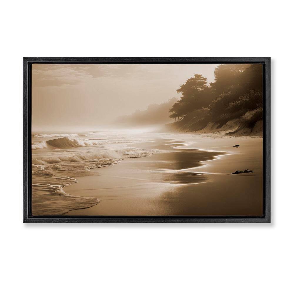 Sepia Smooth Beach Landscape by Noah Bay Black Floater Frame Nature Graphic Art Print 21 in. x 31 in. price history on PriceWatchPro