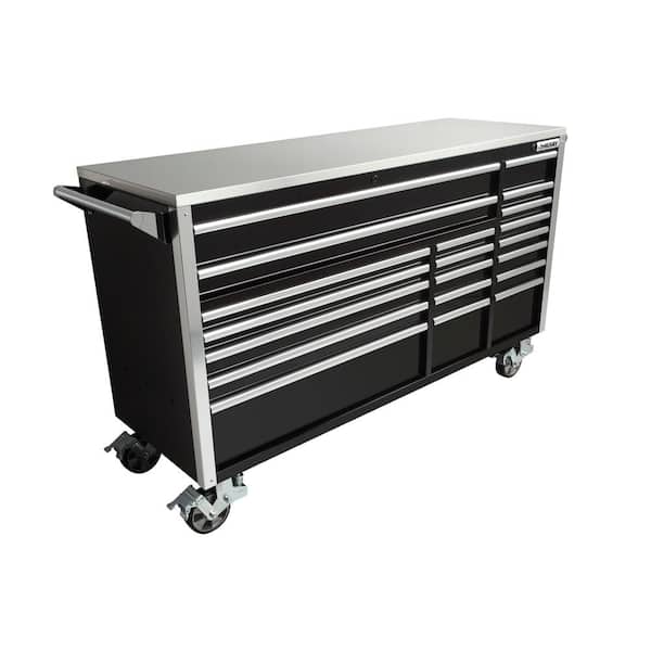 Husky - Tool Storage 72 in. W x 25 in. D Professional Duty Black Mobile Workbench Cabinet with Stainless Steel Top