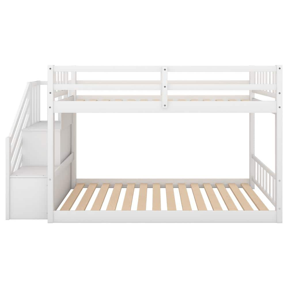 ANBAZAR White Low Bunk Beds for Kids and Toddlers, Wood Twin Bunk Beds ...