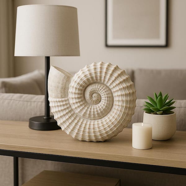 White 12 in. x 11 in. Polyresin Woven Coastal Shell Figurine