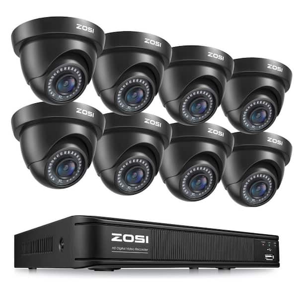 8-Channel DVR Home Security System with 8-Wired 1080p FHD Outdoor Dome Cameras, 80ft Night Vision
