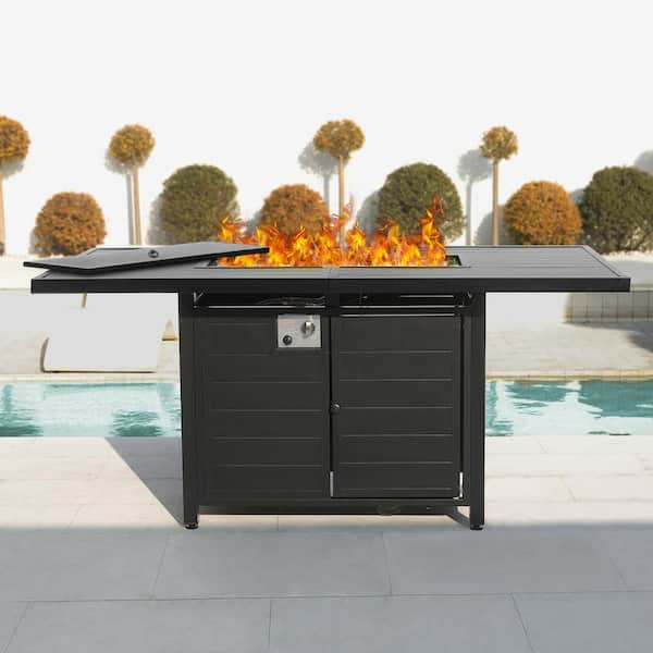 62.5 in. Aluminum Propane Fire Pit Table, 50,000 BTU Outdoor Dining Table w/ 10 lbs. Beads, Rectangle Fire Table