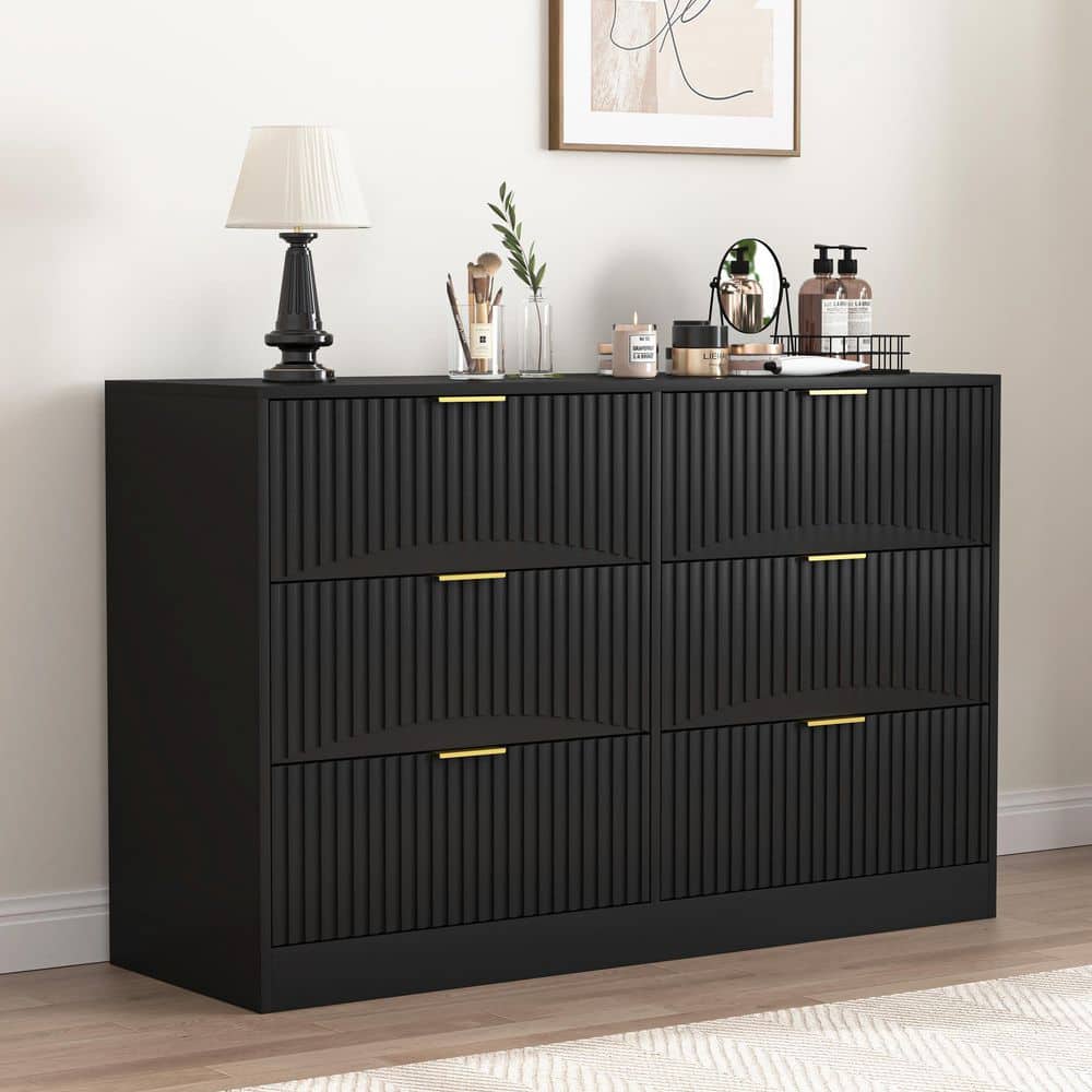 Zajac Black Wood 6-Drawer 47.2 in. W Chest of Drawers, Large Storage Cabinet price history on PriceWatchPro