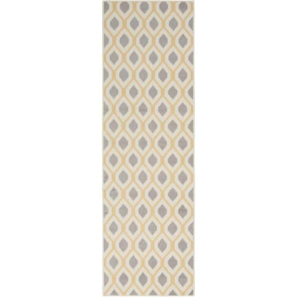 Nourison Grafix White 2 ft. x 8 ft. Modern Geometric Contemporary Kitchen Runner Area Rug
