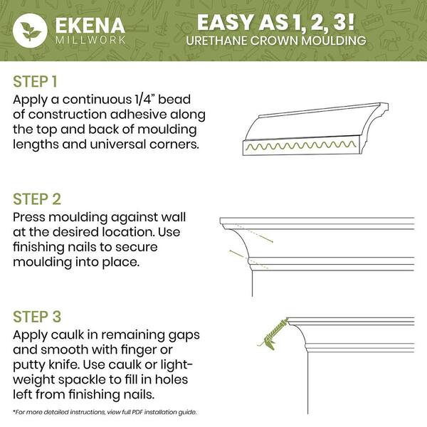 Ekena Millwork Sylvia 4.625 in. D x 7 in. W x 96 in. L Polyurethane Crown Moulding