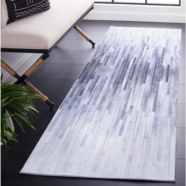 Faux Hide 3 ft. x 10 ft. Ivory/Light Gray Abstract Spotted Washable Runner Rug