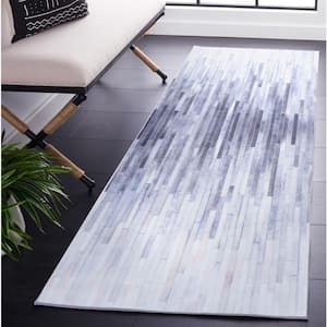Faux Hide Ivory/Light Gray 3 ft. x 8 ft. Machine Washable Striped Abstract Distressed Runner Rug