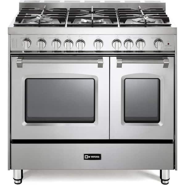 Prestige Series 36 in. Freestanding Double Oven Gas Range in Stainless Steel