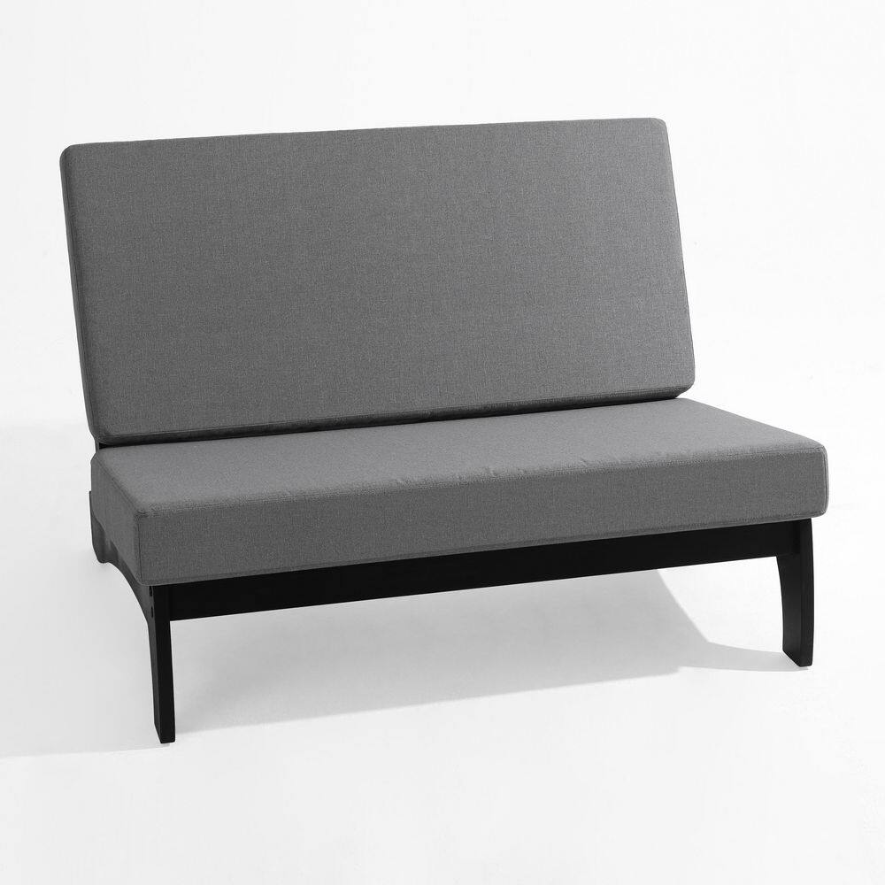 Acacia Wood Black Frame Outdoor Club Loveseat with Gray Cushions (Set of 1) price history on PriceWatchPro