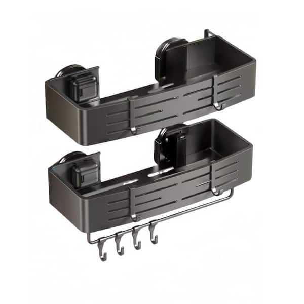 2-Pack Removable Shower Shelves for Inside Shower with Towel Bar and Hooks, Shower Shelf Storage Rack, No Drilling, Gray