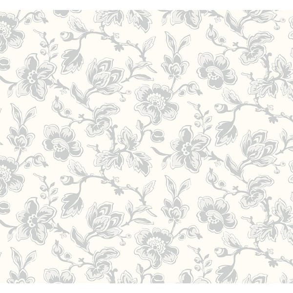 Seabrook Designs 60.75 sq. ft. Harbor Grey Bella Vista Floral Paper Unpasted Wallpaper Roll