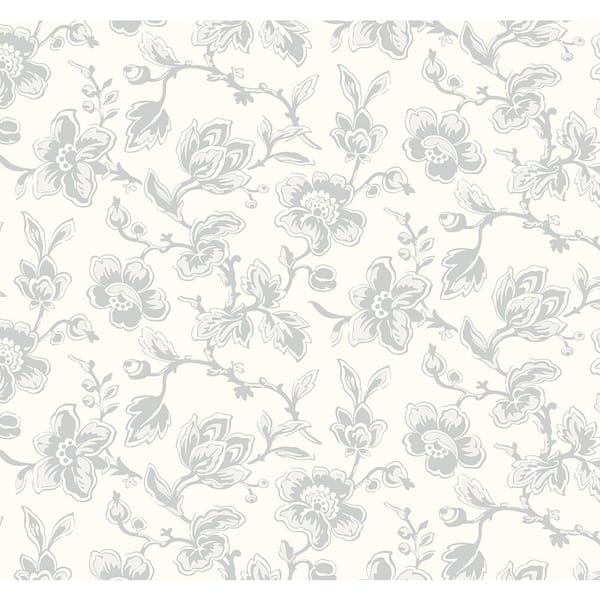 Seabrook Designs 60.75 sq. ft. Harbor Grey Bella Vista Floral Paper Unpasted Wallpaper Roll