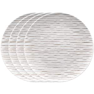 Khaki Hammock 11 in. Khaki Porcelain Stripes Coupe Dinner Plates (Set of 4)