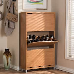 9.1 in. H x 52.7 in. W Brown Wood Shoe Storage Cabinet