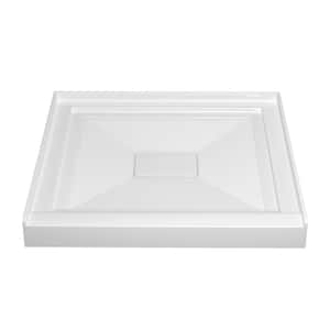 32 in. L x 32 in. W Single Threshold Alcove Floor Shower Pan Base with Center Drain in White Square Acrylic Shower Base