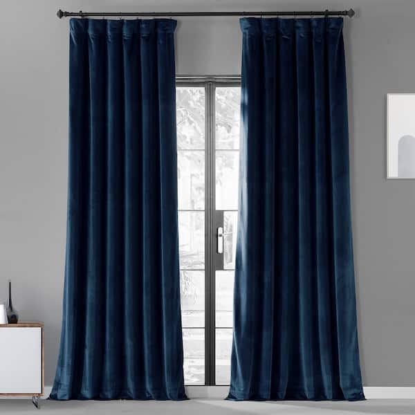 Exclusive Fabrics & Furnishings Americana Blue Urban Lush Velvet Room Darkening Curtain - 50 in. W x 108 in. L (1 Panel)