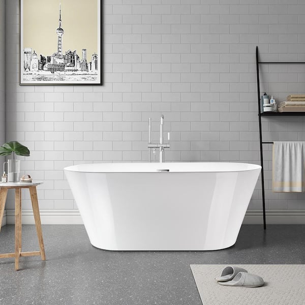 Vanity Art 54 in. L X 29 in. W White Acrylic Freestanding Air Bubble Bathtub in White/Polished Chrome