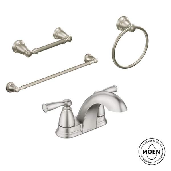 MOEN Banbury 4 in. Centerset 2-Handle Bathroom Faucet Combo Kit with 3-Piece Hardware Set in Spot Resist Brushed Nickel