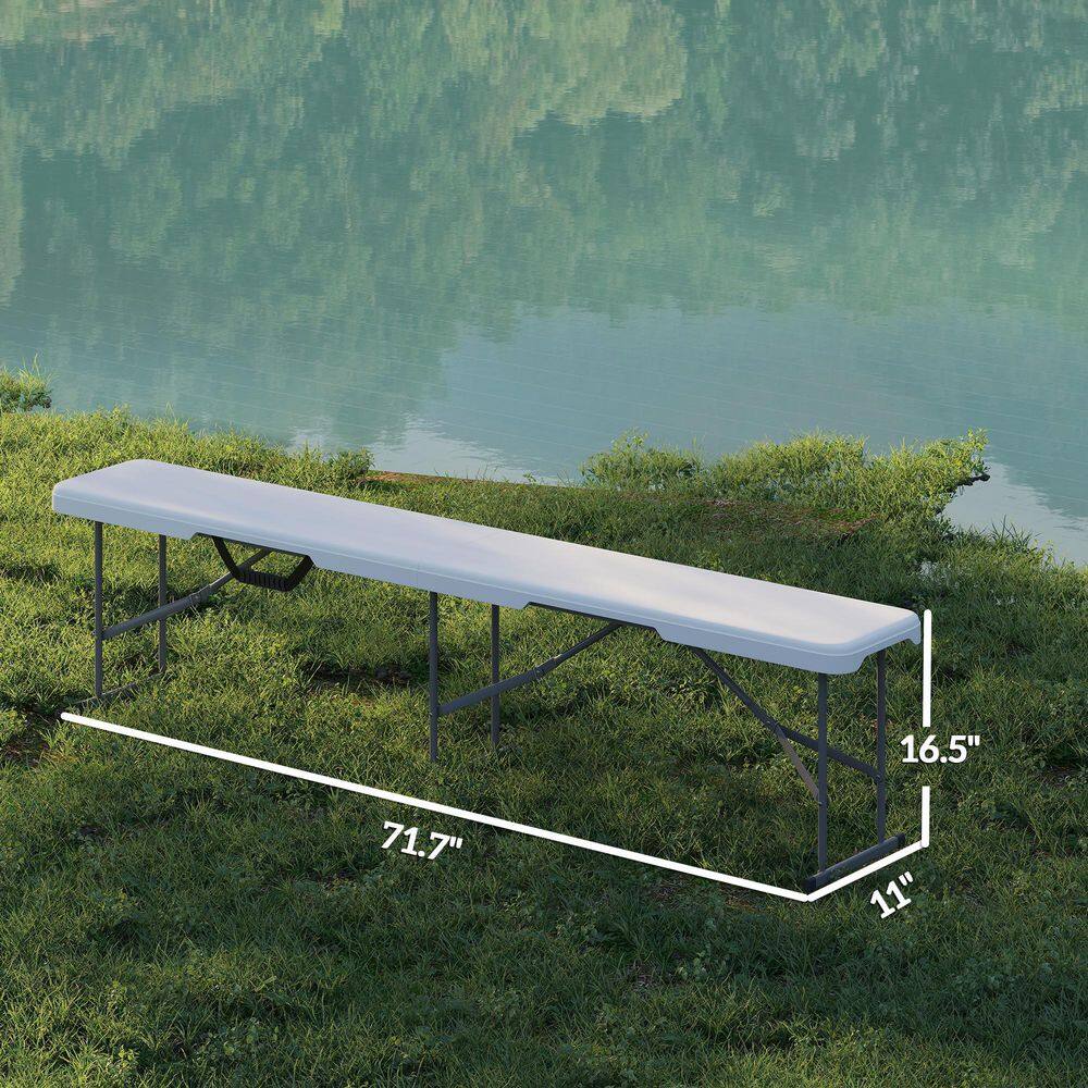 6 ft Outdoor Ottoman Plastic Folding Bench, Portable Bench Seat with Carryi