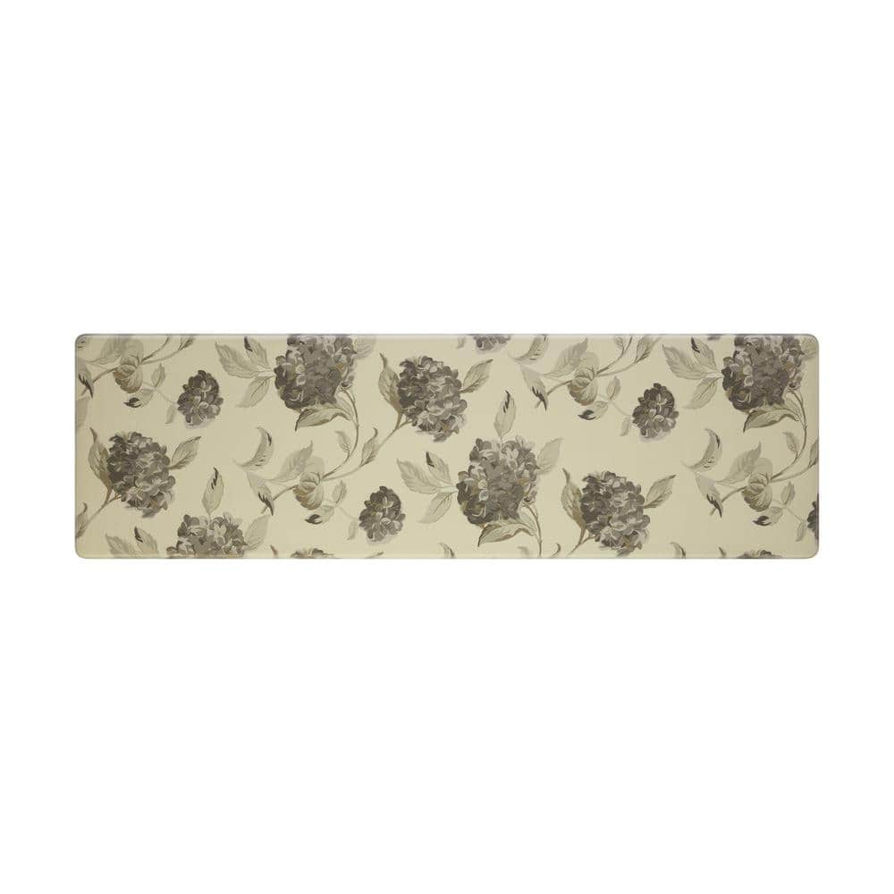 Gray Floral Anti-Fatigue Kitchen Mat, 17.5" x 60"
