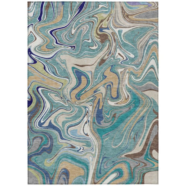 Chantille Machine Washable Indoor/Outdoor Abstract ACN2395 Teal 10 ft. x 14 ft. Area Rug