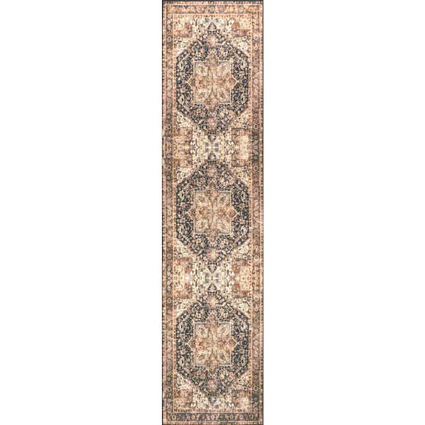 Black/Terra 2 ft. x 8 ft. Chapell Chenille Traditional Medallion Machine-Washable Runner Rug